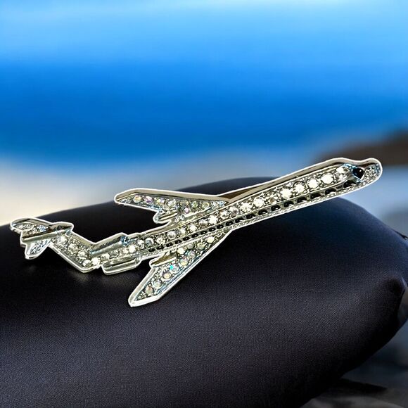 Dazzling Rhinestone Airplane Brooch Pin with Inlaid Design - Picture 1 of 4